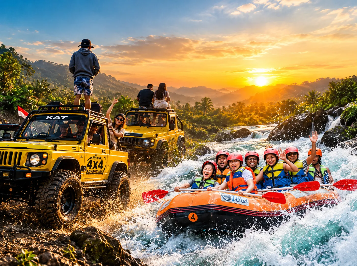 Mount Batur Sunrise Jeep Trekking and Ayung River Rafting Bali Adventure